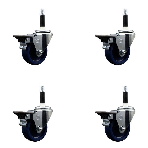 Service Caster 3.5'' Solid Poly Swivel 7/8'' Expanding Stem Caster Set with Brake, 4PK SCC-EX20S3514-SPUS-PLB-78-4 - main